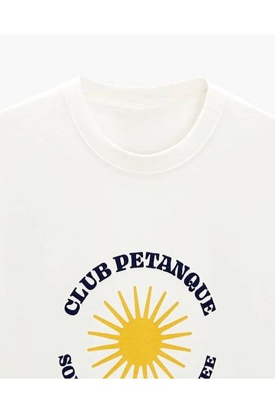 The Champ Clothing Ανδρικό μπλουζάκι Crew Neck Club Petanque Sun Printed Λευκό Oversize