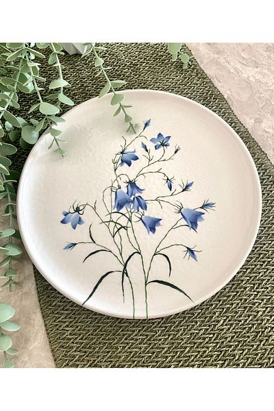 Yiğit Seramik Züccaciye Blue Crocus 26 cm Large Round Serving & Presentation Plate