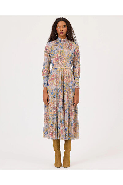 SEÇİL Dik Yaka Kemerli Midi Boy Elbise