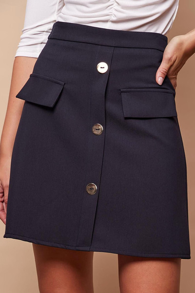 MissThetis Kapaklı Cep Görünümlü Yüksek Bel Fermuarlı Önü Düğmeli Diz Üstü Kı...