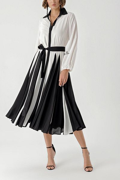 SOCIETA Black and White Two-color godeli shirt dress 94339