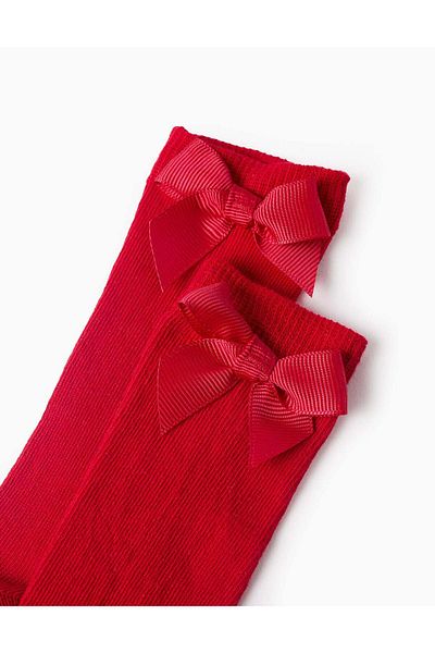 Ziddy High Socks with Bow for Baby Girls, Red