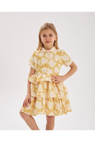 Hilal Akıncı Kids Girl's Colorful Layered Cotton Linen Dress