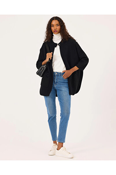 SEÇİL Uzun Kollu Fermuarlı Cepli Triko Panço