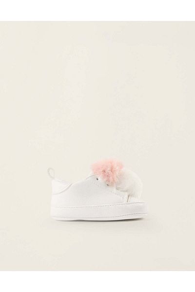 Ziddy Trainers with Pompons for Newborn Girls, White/Pink