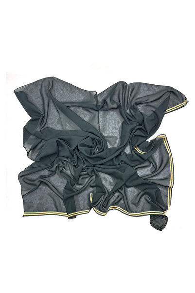 nazipek Altın Biyeli Krep Şifon Eşarp 100x100cm Yazma