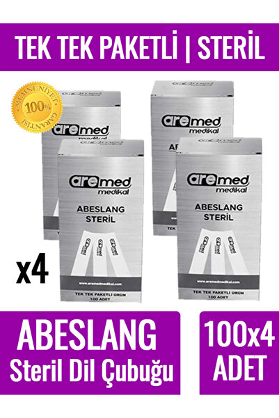 Fotografyabaskı Tek Tek Paketli 100'lü 4 Kutu Steril Abeslang Tahta Dil Çubuğ...