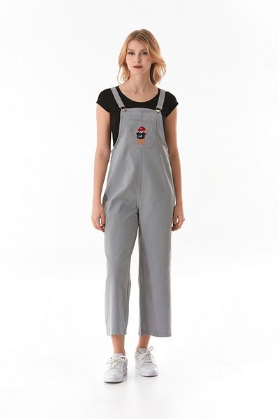 Fulla Moda Teddy Bear Embroidered Strappy Jumpsuit with Front Pocket