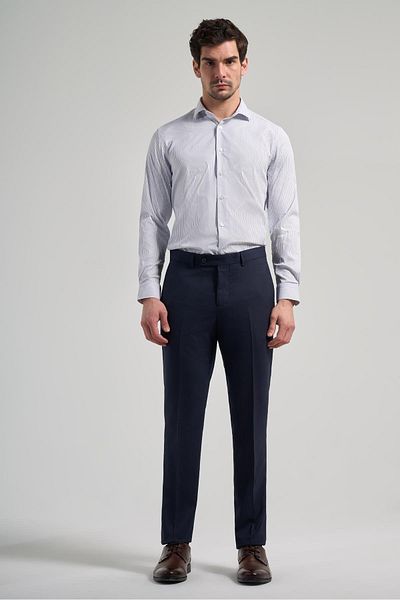 İmza Dark Navy Blue Stretchy Slim Fit Classic Trousers with Side Pockets 1003250160