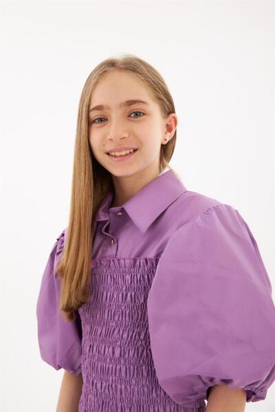 Hilal Akıncı Kids Kız Çocuk Balon Kollu Gipe Beden Fırfırlı Elbise