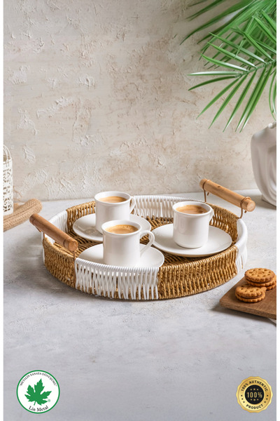 linmetal Orta Boy Yuvarlak Hasır Tepsi, Kulplu Sunum Tepsisi, Servis Tepsisi ...