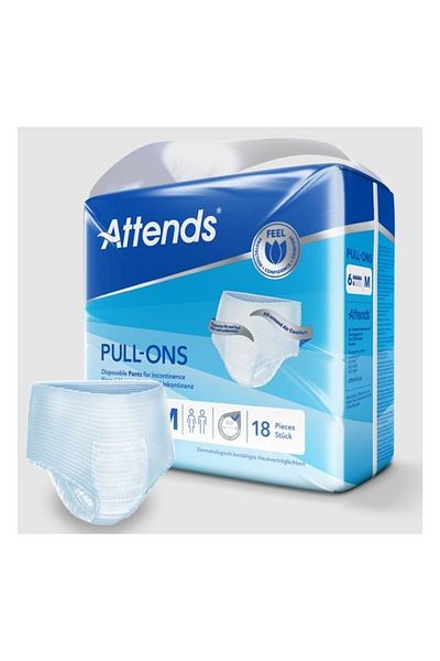 attends Pull-Ons 6 Medium Size, Single-Use Pants - Unisex, 18 Pieces