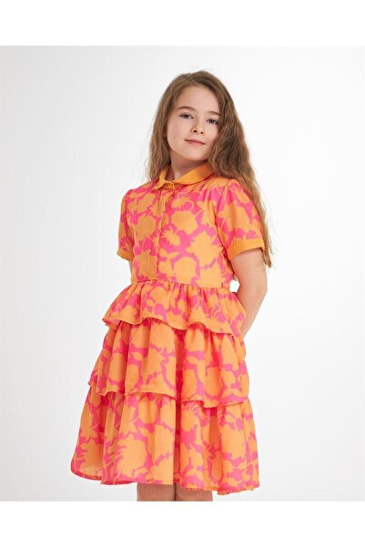 Hilal Akıncı Kids Rochie de in din bumbac stratificată colorată pentru fete