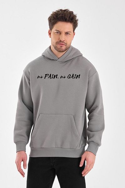 FİHA Unisex εμπριμέ φούτερ με κουκούλα - Γκρι