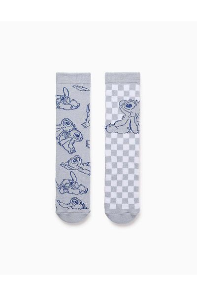 Ziddy Pack 2 Pairs of Non-Slip Socks for Girls 'Stitch', Blue