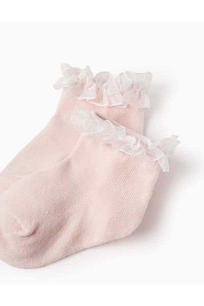 Ziddy Socks with Tulle Ruffles for Baby Girls, Pink