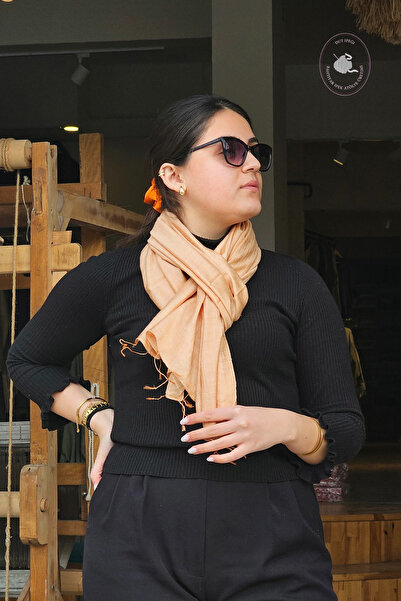 Bahtiyar İpek Açık Kahve Düz Renk İpek Şal