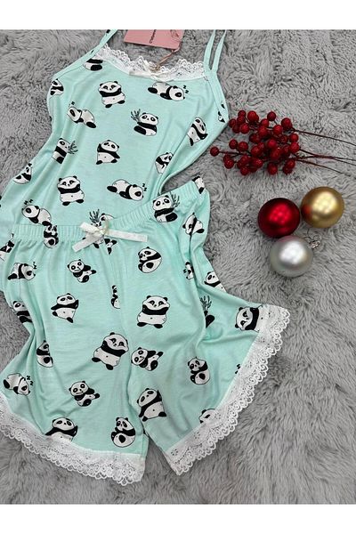 pijamaworld SET DE PIZAMA CU ȘORȚ CU CUREA IP ȘI ȚESĂTURĂ MOALE DE VISCOS