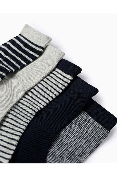 Ziddy Pack of 5 Pairs of Socks for Boys 'Stripes', Dark Blue/Grey
