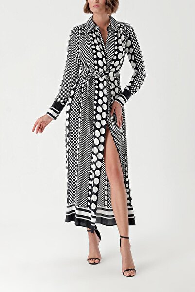 SOCIETA Siyah Büzgü detaylı gömlek elbise 94299