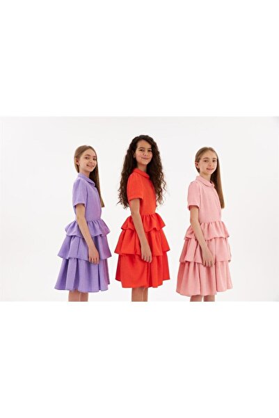 Hilal Akıncı Kids Kız Çocuk Renkli Yandan Fermuarlı Kat Kat Elbise