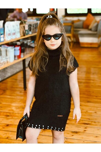 Hilal Akıncı Kids Kız Çocuk Taş Detaylı Gri Triko Elbise Kot Ceketli 2'li Takım