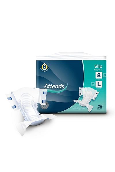 attends Slip Regular 8 Large Size Adult Pads, Quick Absorbent - 28 Pieces