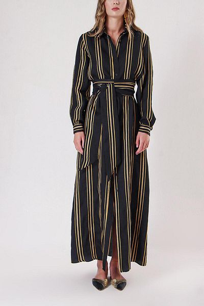 SOCIETA Striped Loose Cut Linen Shirt Dress 94193