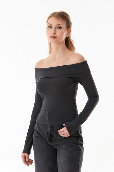 Fulla Moda Βασική μπλούζα με γιακά Madonna