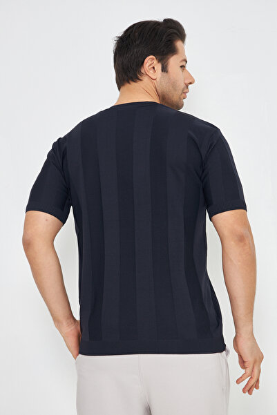 ZİNOX Ανδρικό κοντομάνικο πλεκτό με λαιμόκοψη με απλό ανάγλυφο σχέδιο, κομψό και άνετο για το καλοκαίρι και την καθημερινή χρήση