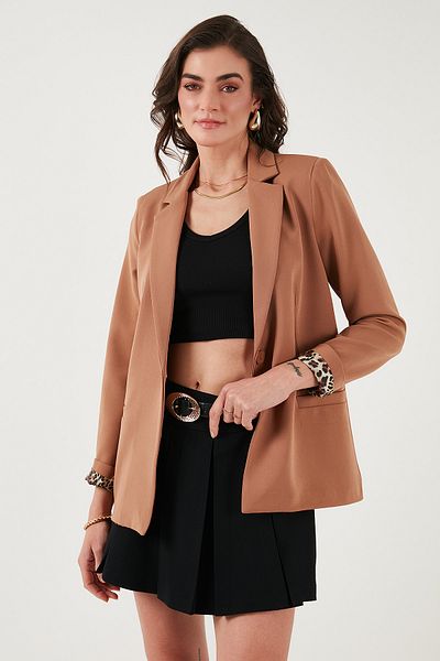 Lela Standard Fit Mono Collar Patterned Blazer Jacket with Lining Detail 6524003