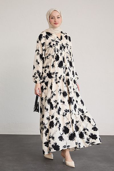 InStyle Rochie albă cu model de frunze abstracte