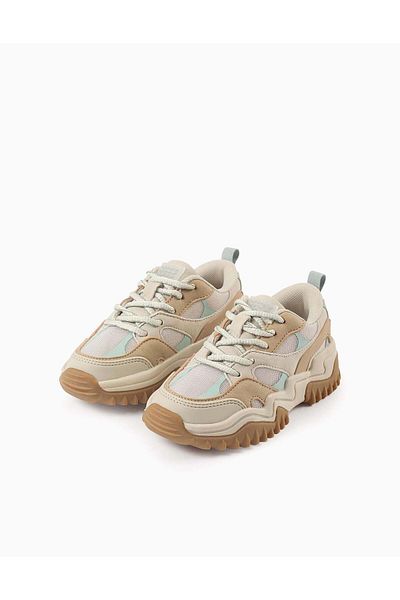 Ziddy Combined Trainers for Girls, Beige/Light Blue