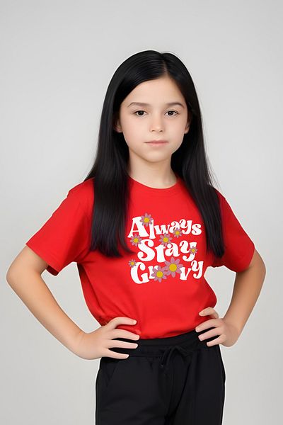 FYK COLLECTİON Stay Groovy Printed Girls Short Sleeve T-Shirt and Sweatpants Set
