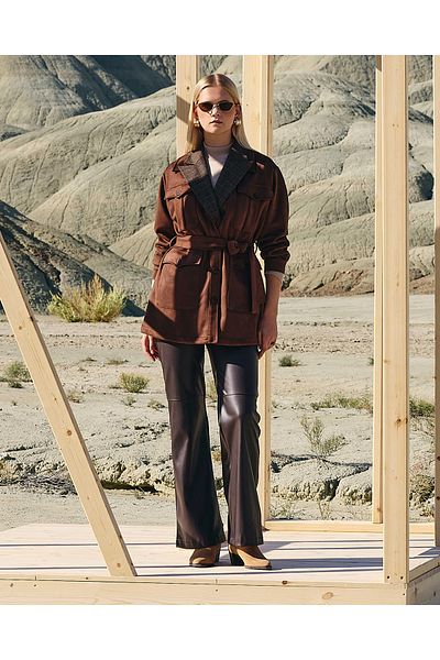 SEÇİL New Selçil Women's Shirt Collar Belted Suede Jacket 10002421110036