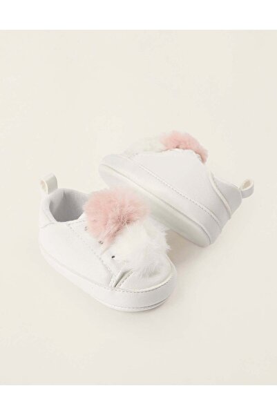 Ziddy Trainers with Pompons for Newborn Girls, White/Pink
