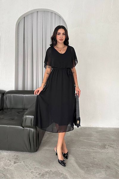 Neşeli Butik Women's Sashes Midi Length Chiffon Dress Nbk4116