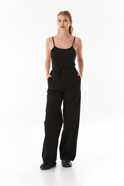 Fulla Moda Gabardine Palazzo Trousers with Elastic Waist Pockets