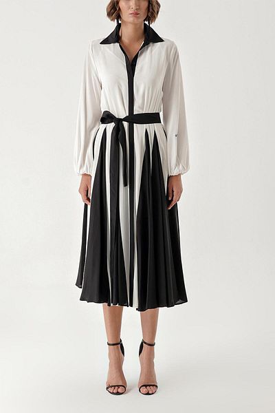 SOCIETA Black and White Two-color godeli shirt dress 94339