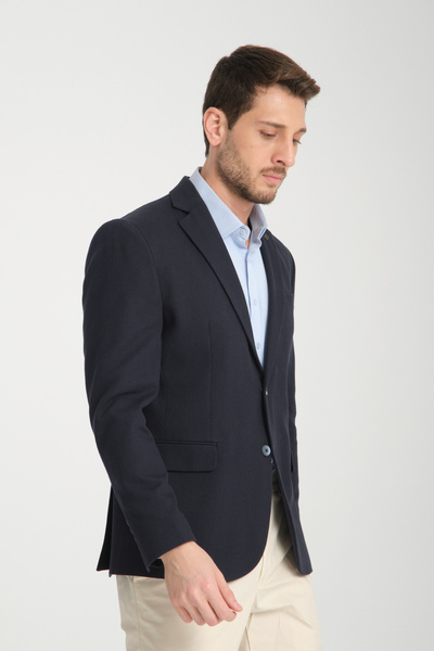 Frappoli Cafizo Чоловічий темно-синій блейзер з вузьким кроєм, з напівпідкладкою та візерунком