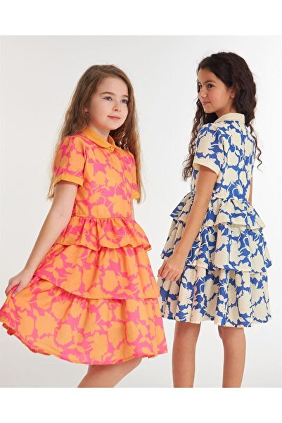 Hilal Akıncı Kids Rochie de in din bumbac stratificată colorată pentru fete