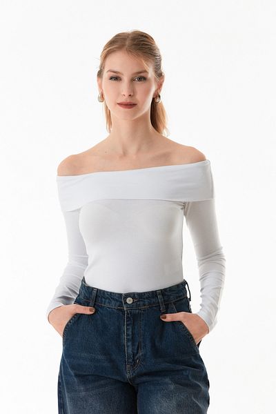 Fulla Moda Βασική μπλούζα με γιακά Madonna