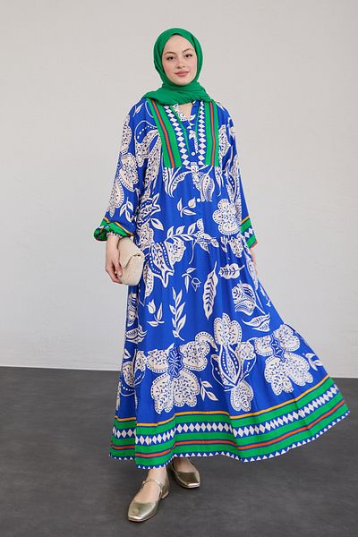 InStyle Πολύχρωμο Μικτό Casual Πράσινο Φόρεμα Βισκόζης