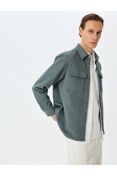 Koton Long Sleeve Cotton Blend Pocket Detailed Shirt Jacket