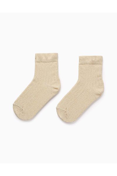 Ziddy Ribbed Socks with Lurex Threads for Girls, Gold