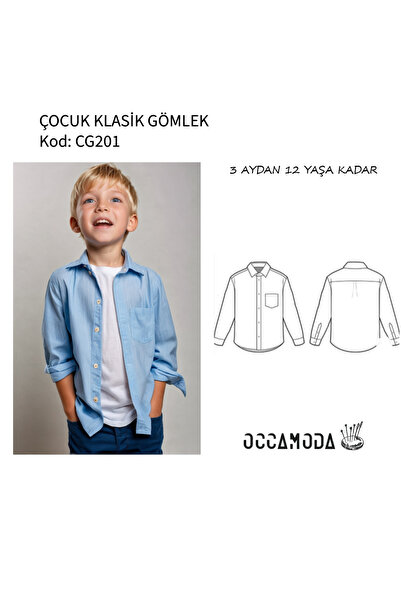 Handmade Klasik Çocuk Gömlek Serili Dikiş Kalıbı ve Dikim Talimatı, 3 Ay - 12...