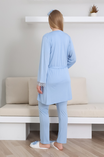 ERDENİZ TEKSTİL Hamile Pijama Takımı Düğmeli Dantel Şeritli Emzirme / Tesettür İçin Uygun / Terlik ve Taç Hediyeli