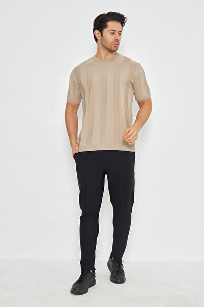 ZİNOX Ανδρικό κοντομάνικο πλεκτό με λαιμόκοψη με απλό ανάγλυφο σχέδιο, κομψό και άνετο για το καλοκαίρι και την καθημερινή χρήση