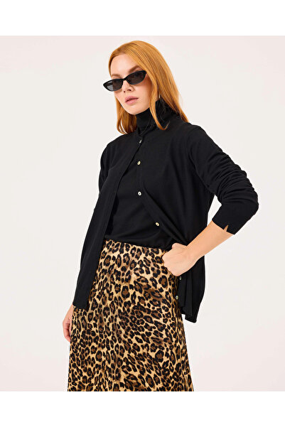 SEÇİL Sıfır Yaka Düğmeli Uzun Kollu Triko Hırka