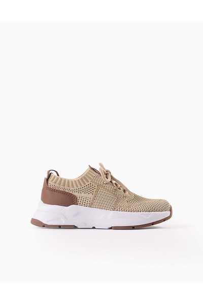Ziddy Mesh Trainers for Boys 'Superlight Runner', Beige/Brown